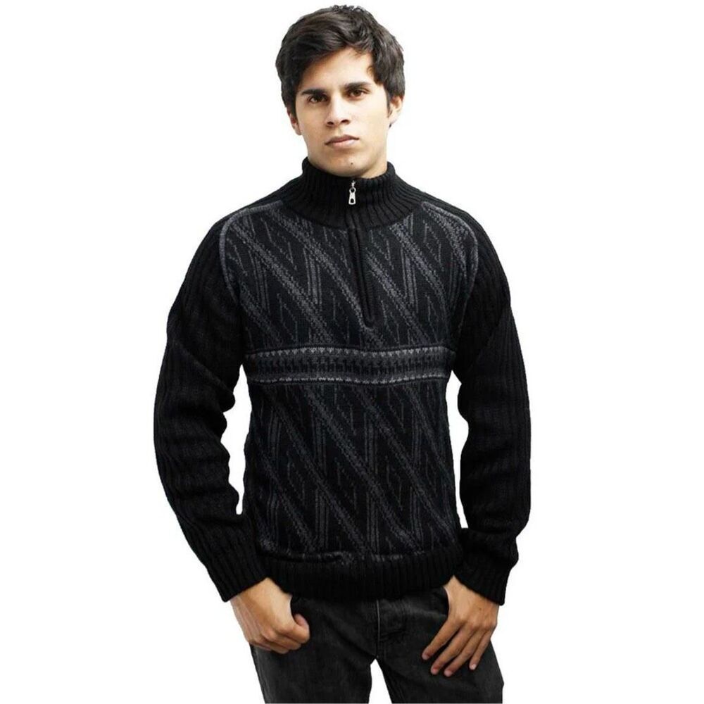 Alpaca Connect Sweater Mens Medium 1/2 Zip Alpaca Wool Pullover‎ Black WASHABLE